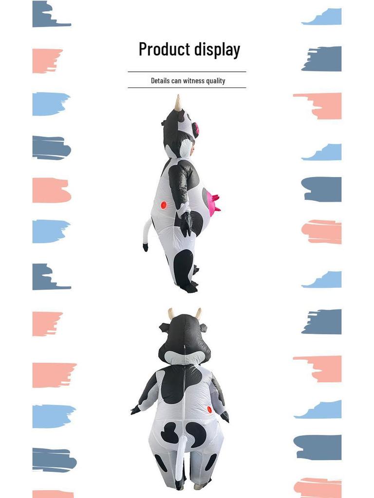 Cute Cow Inflatable Costume for Parties or Gatherings – Fun Boba Cow Walking Outfit with Makeup Props