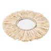 Espejo de Pared de Paja Estilo Nórdico Espejo Colgante con Borla de Paja Tejida a Mano Decoración de Pared Boho