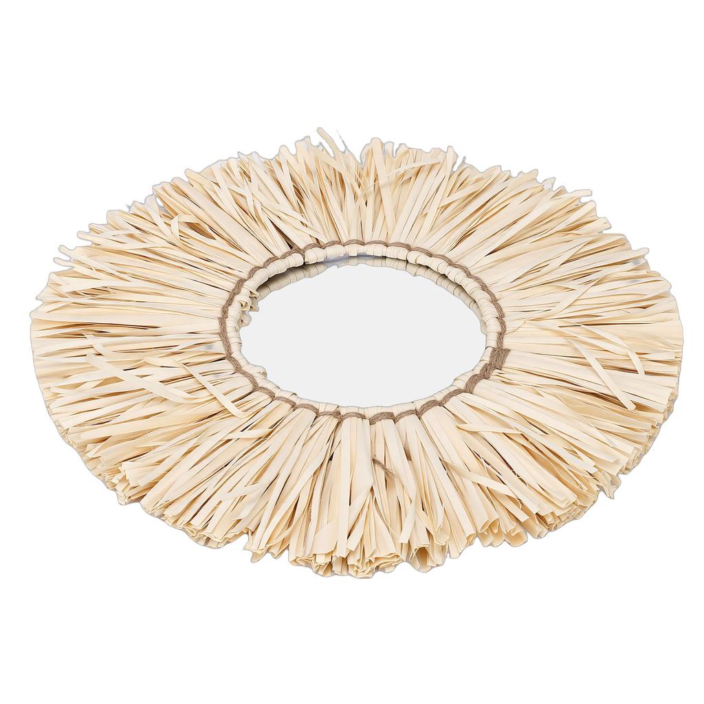 Espejo de Pared de Paja Estilo Nórdico Espejo Colgante con Borla de Paja Tejida a Mano Decoración de Pared Boho