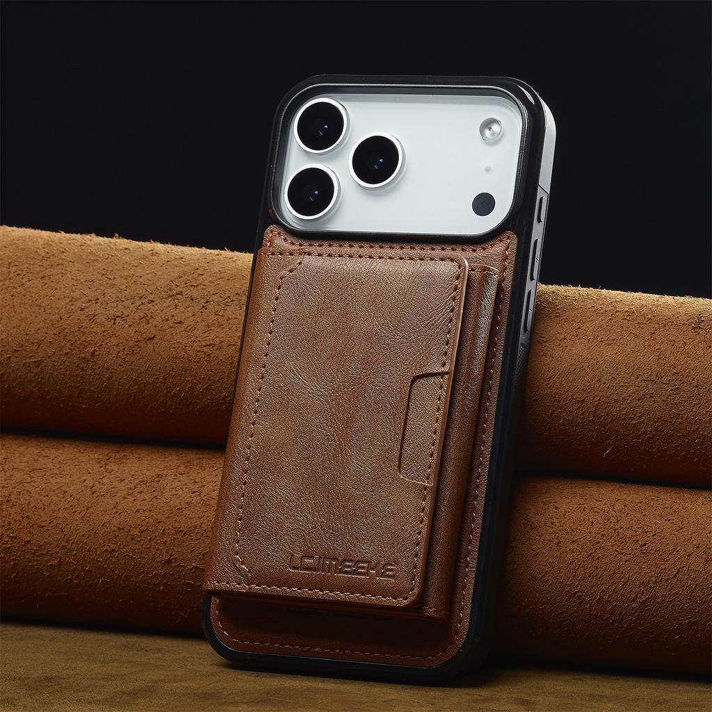 LC.IMEEKE L5 For iPhone 17 Pro Magnetic Phone Case Leather Back Cover with Detachable Card Holder