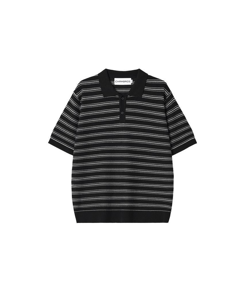CHAMBROS Oversized Collared Short Sleeve Knit [Black]