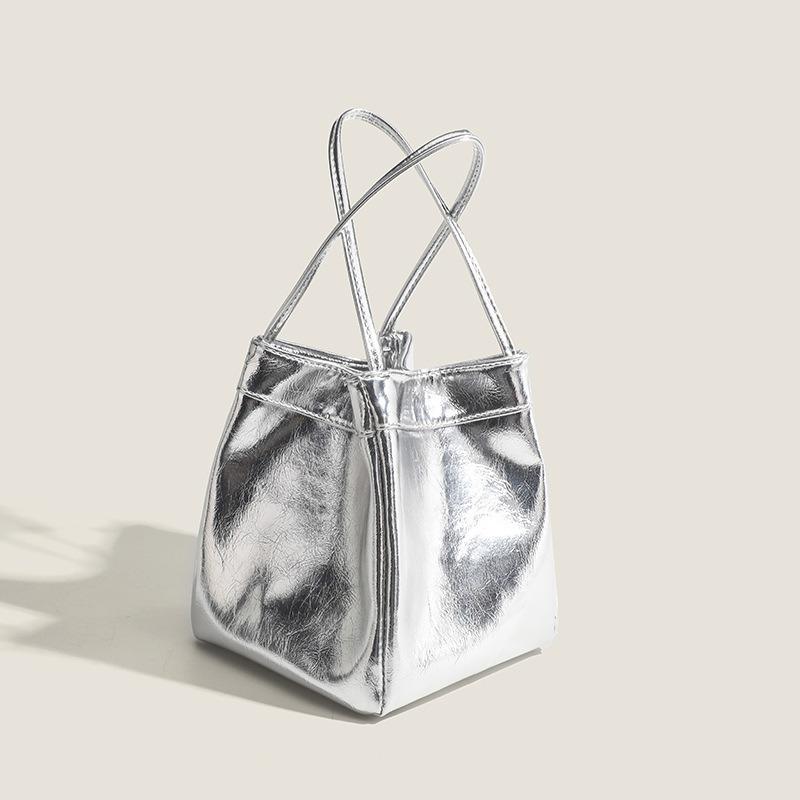 Mirror Texture Bucket Bag Fashion Versatile Trendy Shell Gloss Dopamine Matching Handbag