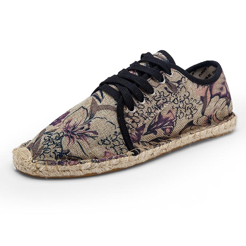 New Fashion Orange Men Loafers Flats Flower Print Men Casual Shoes Linen Breathable Men Driving Shoes mocasines de hombre