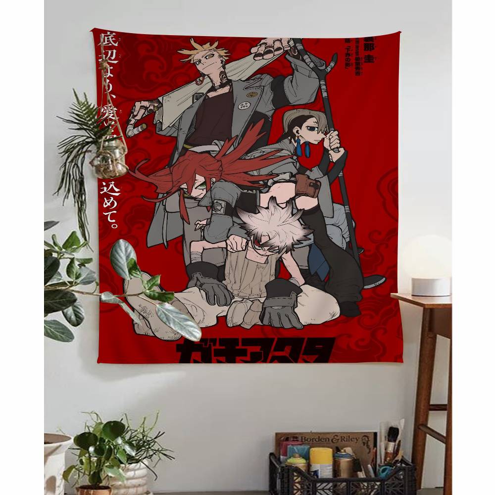 Gachiakuta Anime Character Tapestry Red Japanese Manga Wall Hanging with Action Art Ideal for Otaku Bedroom Edgy Room Decor