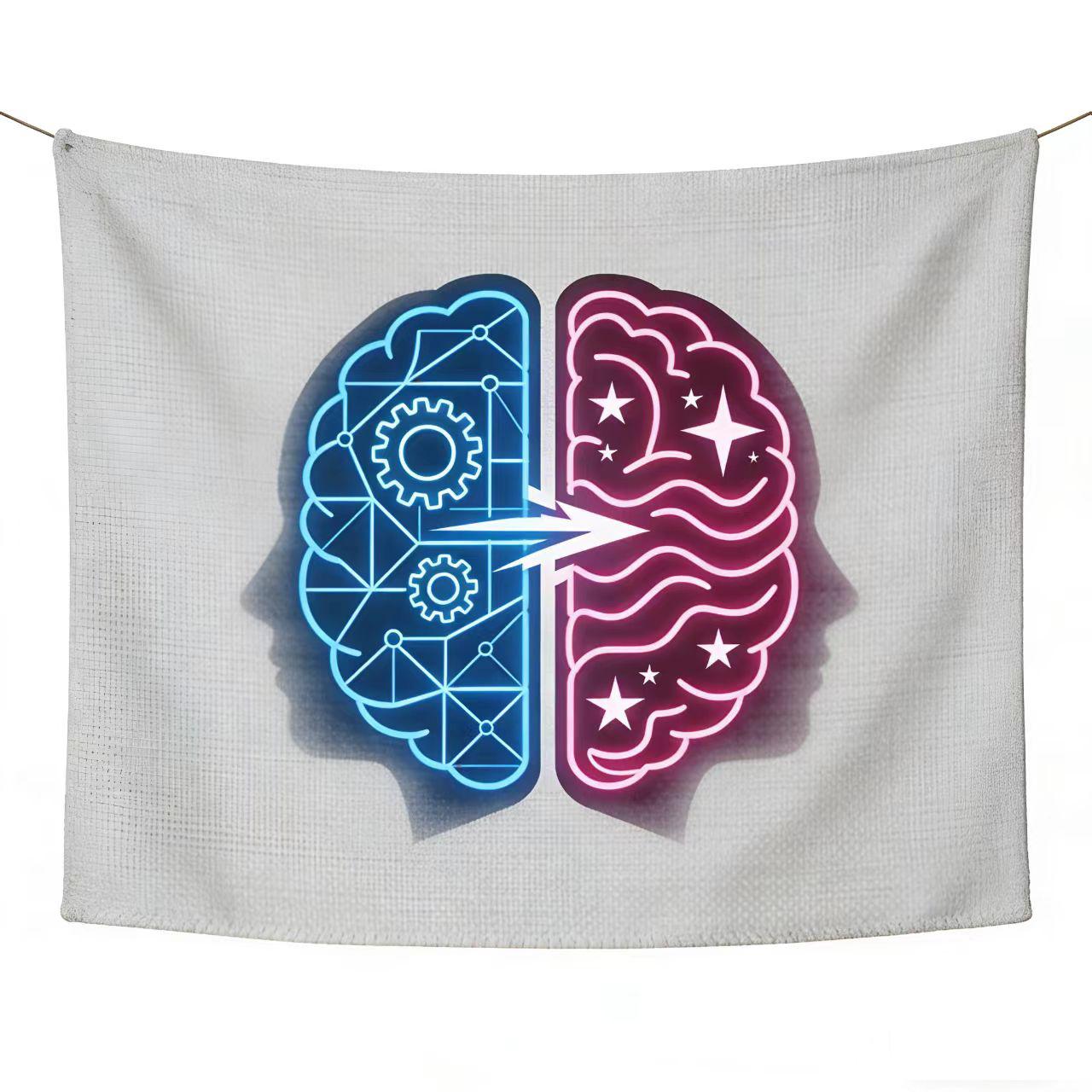 

Neon Brain Logic Vs Imagination Tapestry Cyberpunk Wall Decor for Dormitory And Office Decorative Artistic Poster 74x94cm(29x37in)