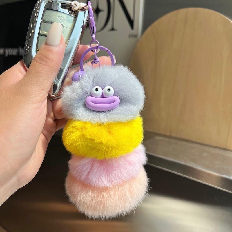 Korean Faux Otter Fur Caterpillar Bag Charm Keyring Doll