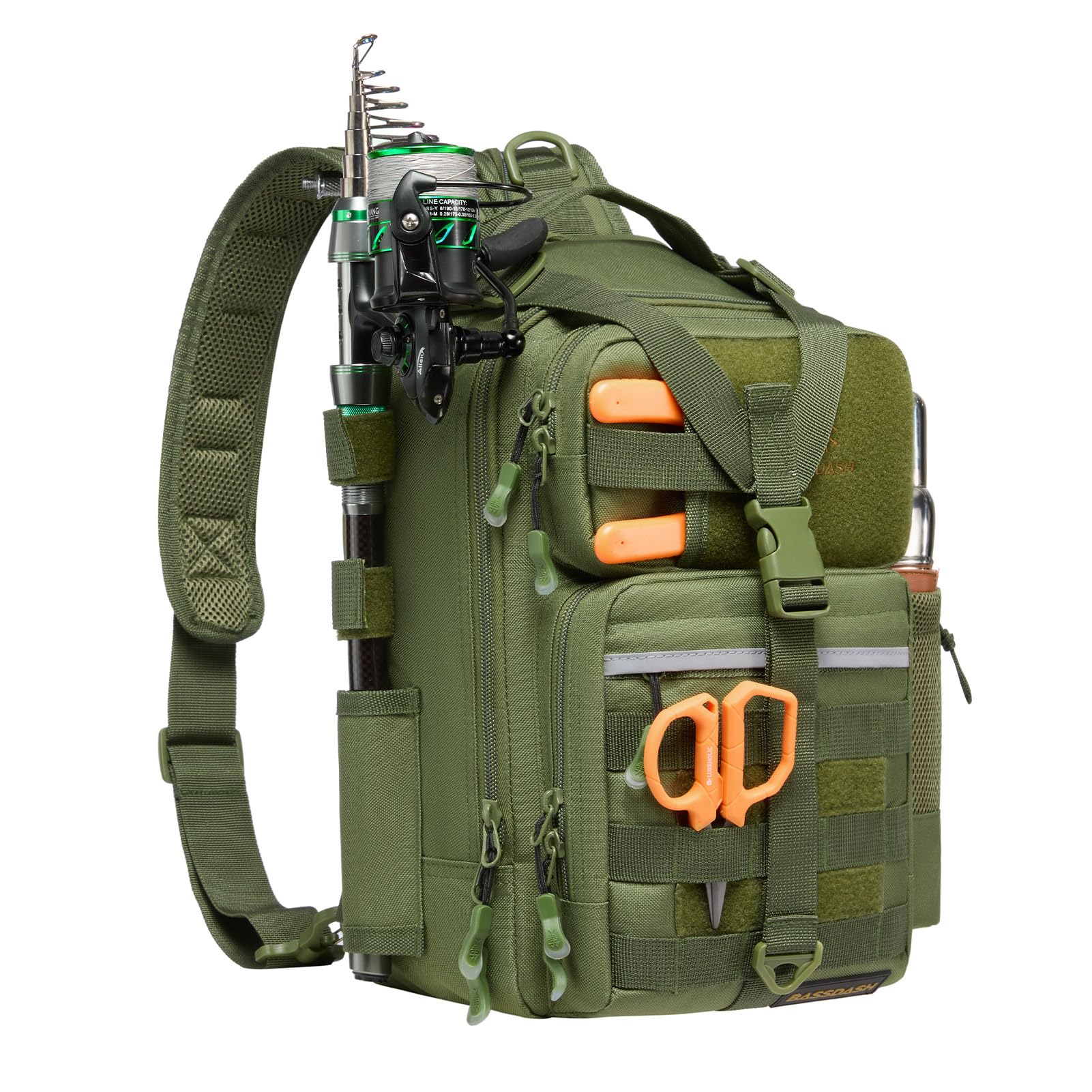 

Bassdash FP07 4-Way Fishing Bag, Water-Resistant Tactical Backpack with Rod Holder and Breathable Back MOLLE Expansion