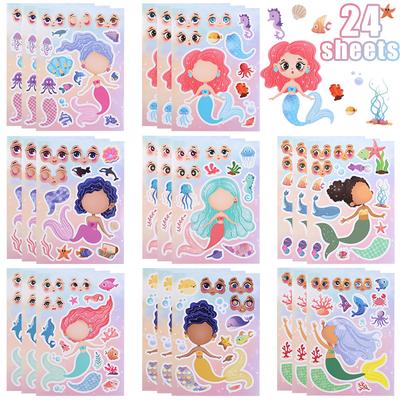 Quebra-cabeça de Sereia de Desenho Animado DIY Adesivos Faça uma Face Crianças Decoração de Festa de Aniversário de Sereia Presente Jogo DIY Montar Decalque Quebra-cabeças Brinquedos