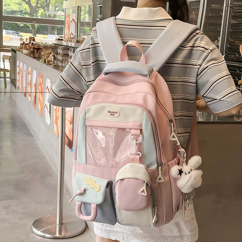 Color Block Junior High School Student Schoolbag Women's Large Capacity Travel Backpack Student Backpack