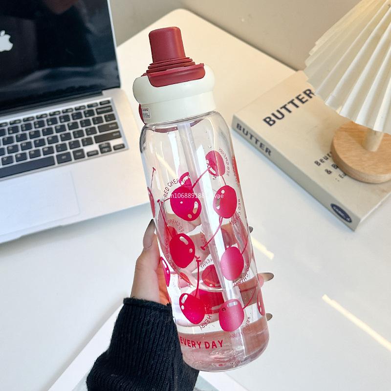 1PCS Bear Cartoon 600ml Portable Large-capacity Water Bottle Sports Straw Cups Student Plastic Water Cups Children's Mug