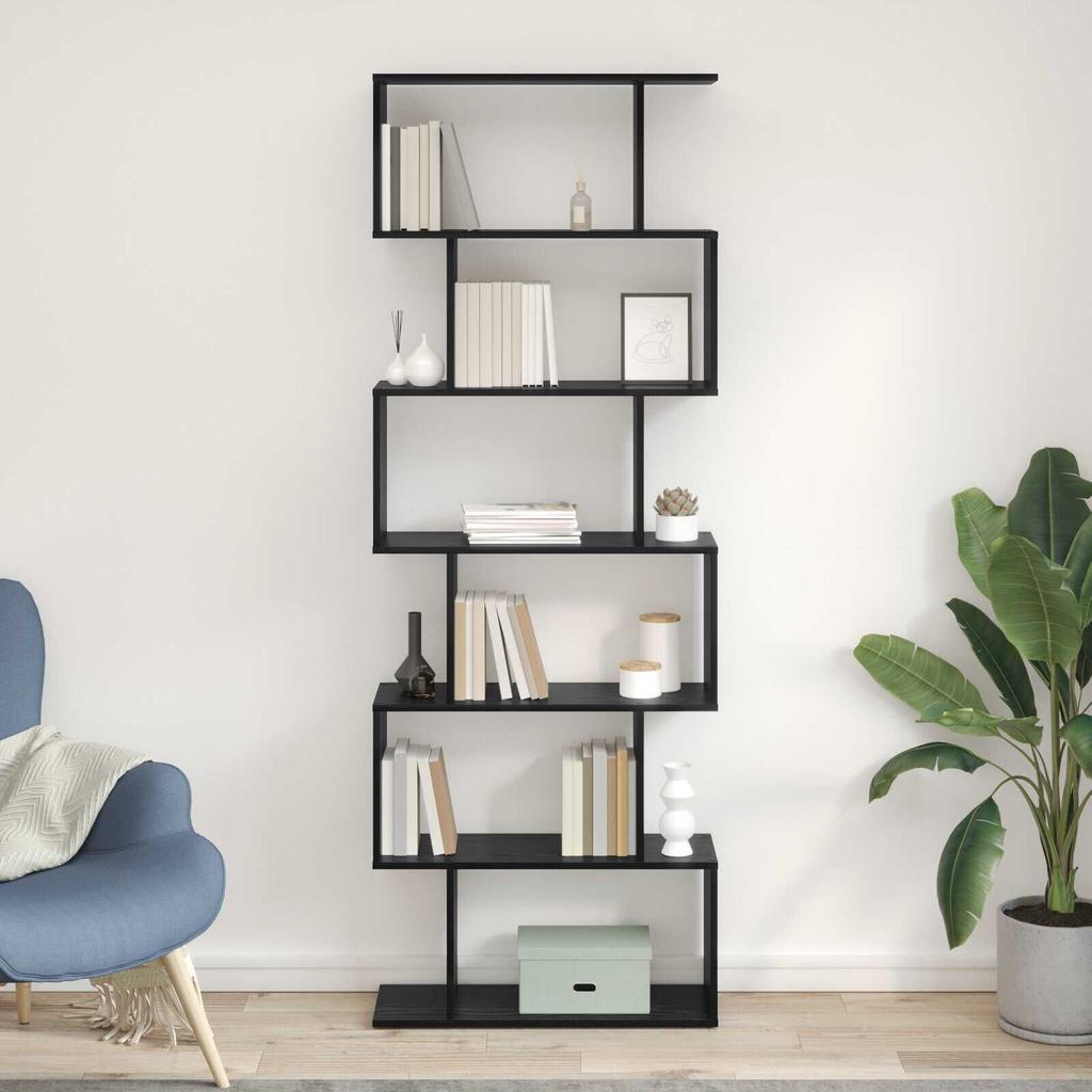 Black layered bookshelf, open plant rack, display and storage shelf for the foyer, living room, and study, 70x24x193.5 cm