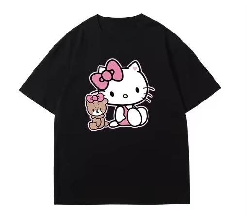 

2026 HelloKitty Sanrio Printed Cotton TShirt Summer Cartoon Design Childrens Roundneck Fashion LooseFitting Casual Wear S