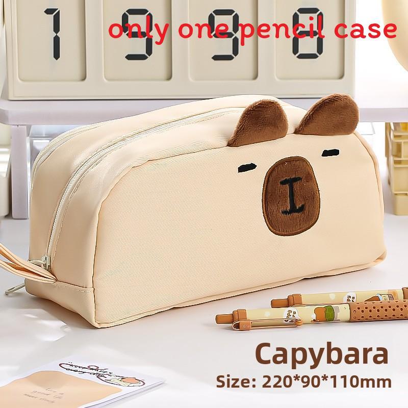 Cute Black Cat Plush Embroidery Pen Case Large Capacity Stationery Storage For Students