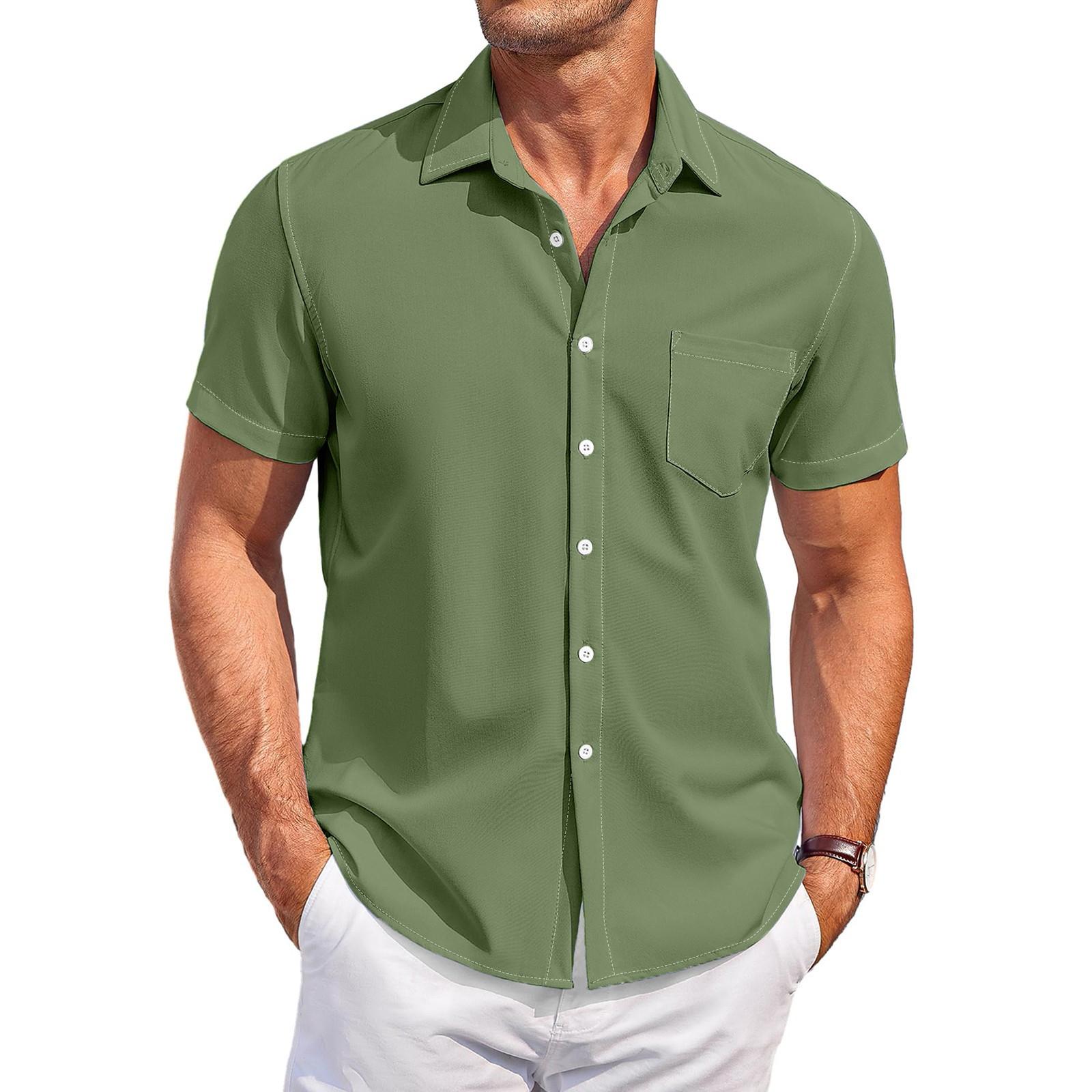 

Men s Vintage Button Down Bowling Shirts Short Sleeve Summer Beach Shirt L армия зеленый