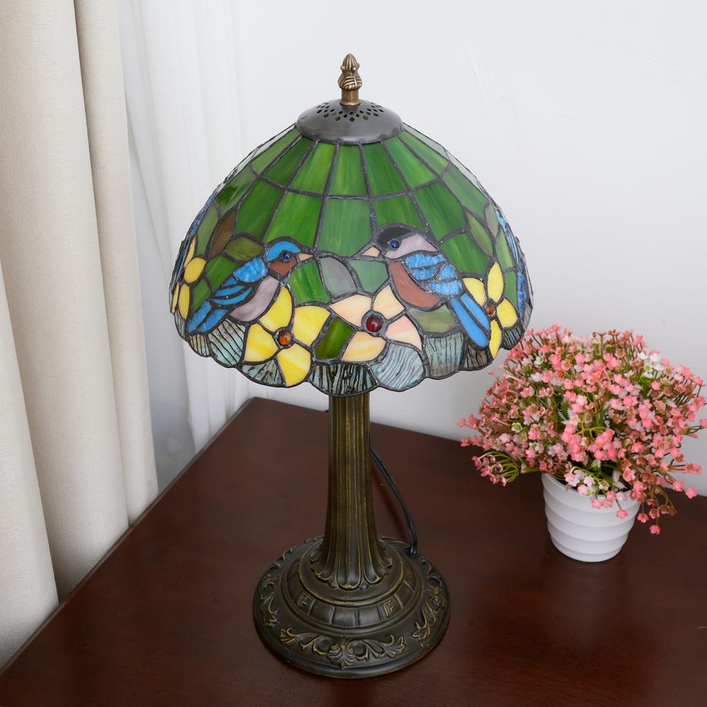Vintage stained Glass Lampshade Desk Lamp - Robin Series Retro Art Deco Reading Study Bedroom Decorative Lighting