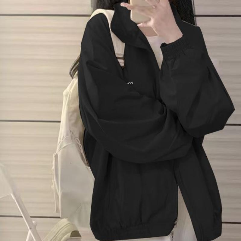 Women's Harajuku Minimalist Jacket Student Baseball Style Loose Casual Versatile Trendy Windbreaker Jacket Top for Spring and Autumn