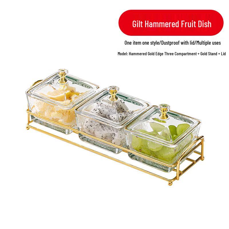 European Style Gold Rimmed Glass Compartmented Serving Tray