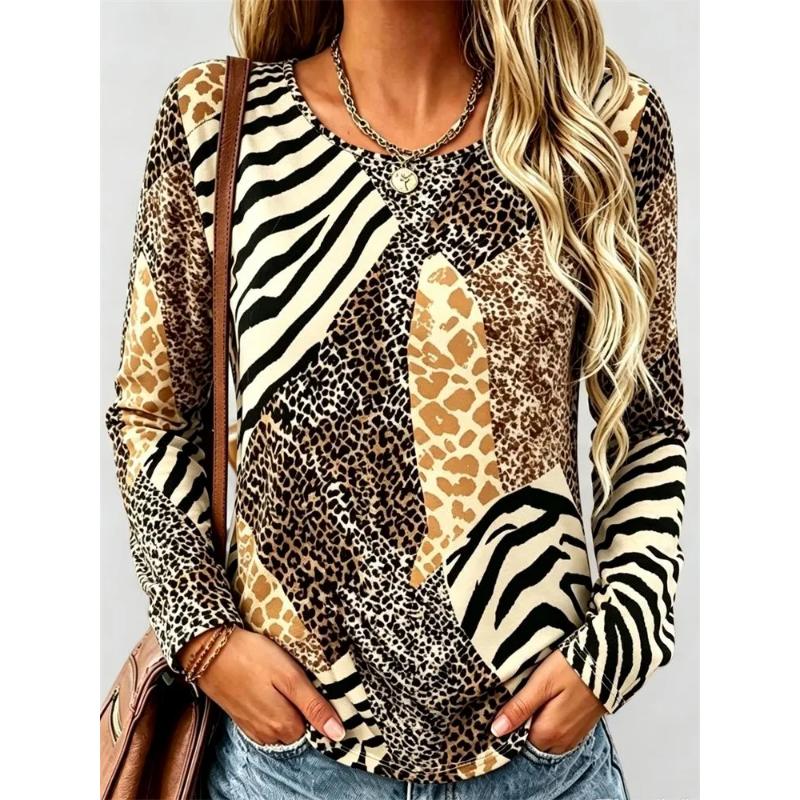 3D Casual Color Printing Casual Long SleeveFashion Women's Crew Neck Long Sleeve Crew Neck T-Shirt