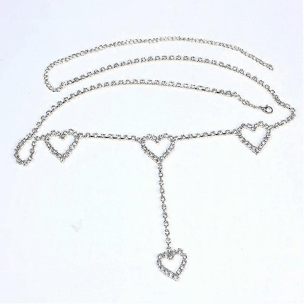Rhinestone Body Chains Belt Crystal Waist Chains Heart Pendant Summer Beach Waist Body Jewelry Festival Belt Belly Jewelry