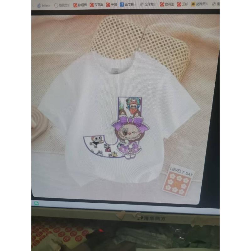 Cute Labubued Letter Printed T-shirt Cotton Summer Outdoor Wear Short Sleeve Girls Clothes Top Cartoon Children Clothing Toddler