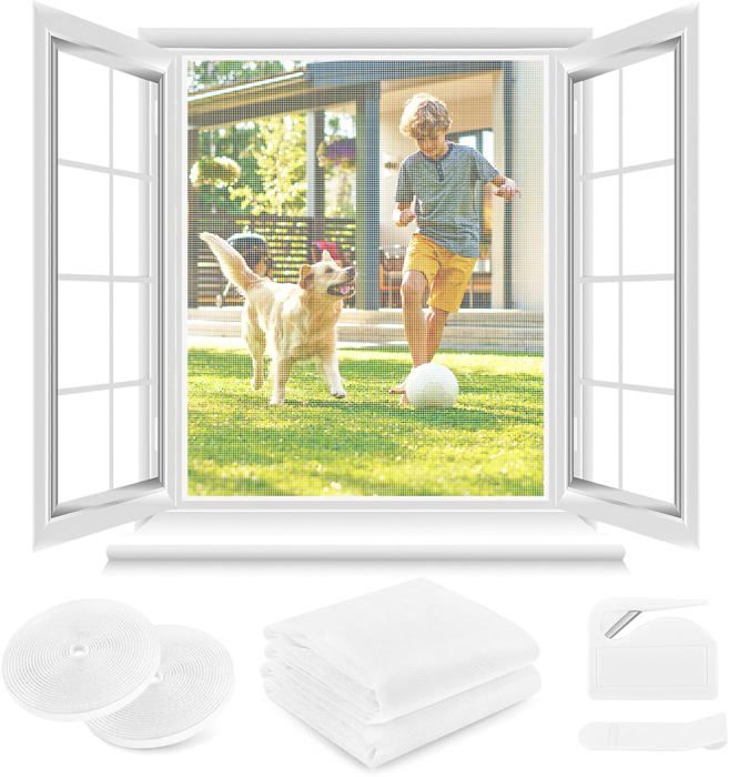 

Moustiquaire Fenêtre - DIY - 110x130 CM - Blanc - Adhésif - Ajustable