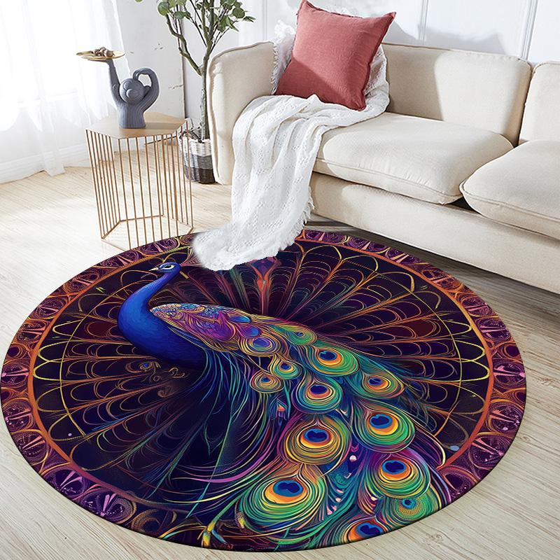 Animals in a Circle Round Area Rug,Carpet Rug for Living Room Bedroom Sofa Playroom Decor,Non-slip Floor Mat