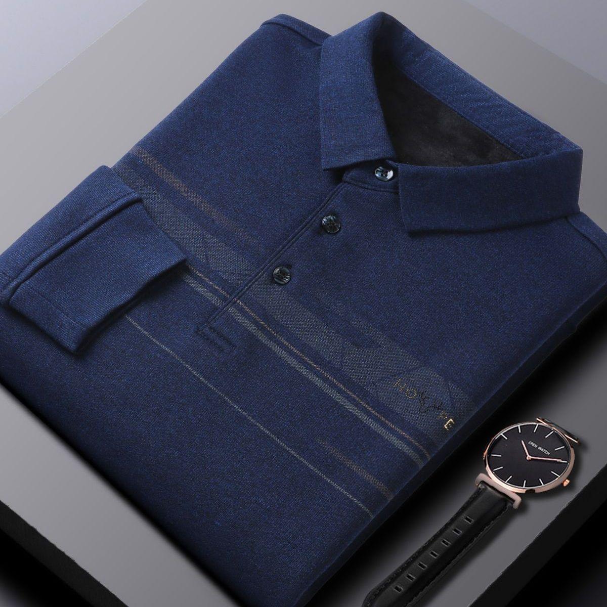 

Новая мужская бархатная утолщенная рубашка поло с длинными рукавами, мужская с лацканами, простая деловая, для молодежи и среднего возраста, свободная, большого размера 4XL