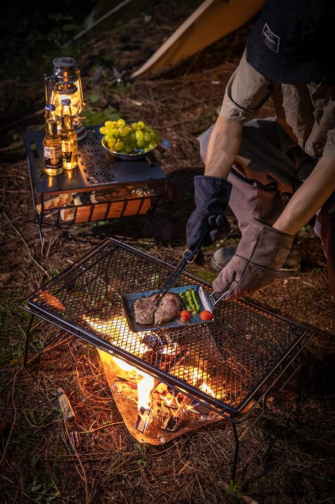 CAMPING MOON Bonfire Gloves, Handmade Cowhide Leather, Heat-Resistant and Cut-Resistant, Perfect for Camping and Solo Camping, Q28