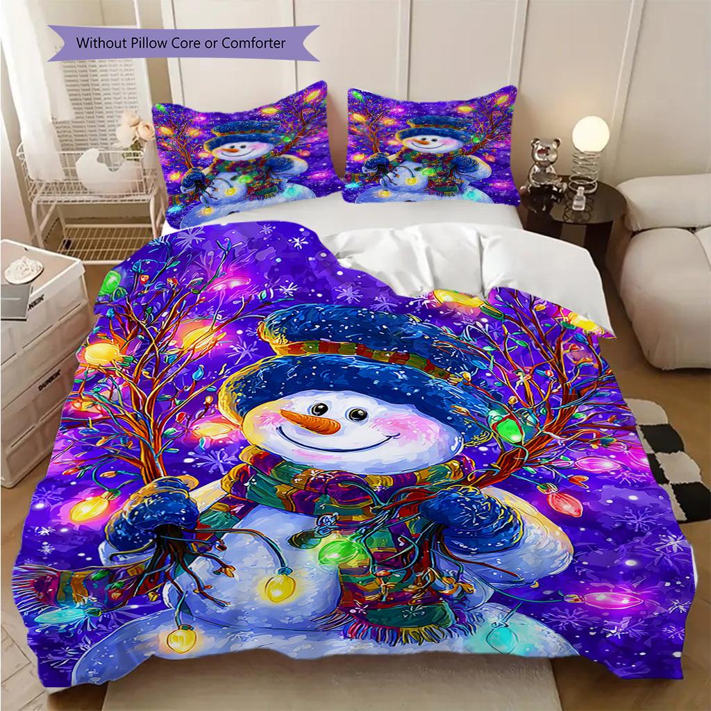 Snowman Pattern Bedding Quilt Set Quilt Cover Pillowcase Home Decoration Birthday Gift (1 * duvet cover + 2 * pillowcase, without core)