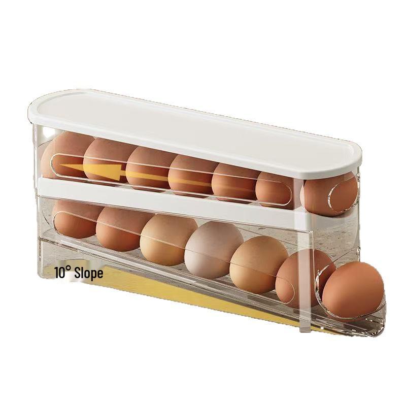 Úložný box na vejce do lednice s rolovacím stojanem, potravinářský, kompatibilní s bočními dveřmi, s víkem