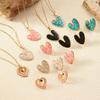 Stainless Steel Heart-Shaped Enamel Pendant Necklace & Earring Set - Non-Fading, High-End Jewelry