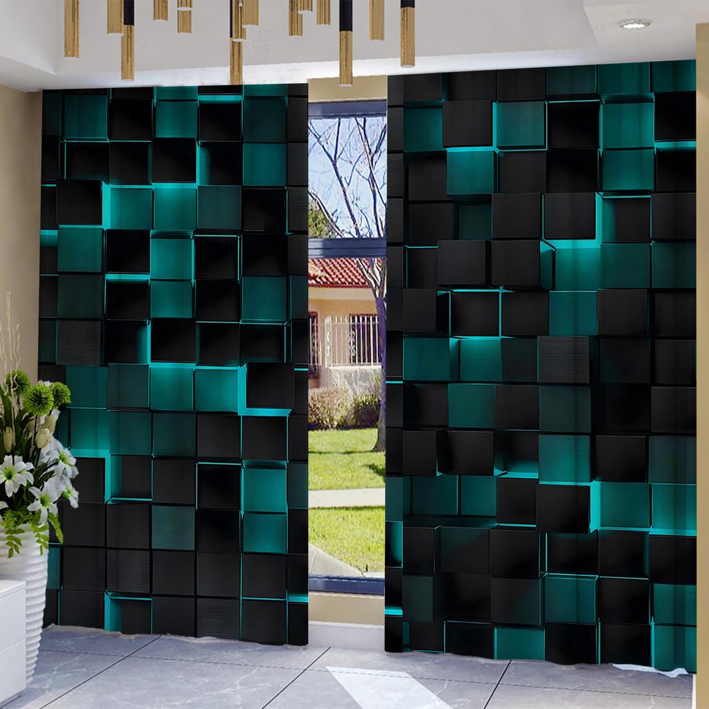 Home Space Lattice Curtains Landscape Background Kitchen Coffee Shop Living Room Curtain For Area Made Of Polyester With Pole Pocket