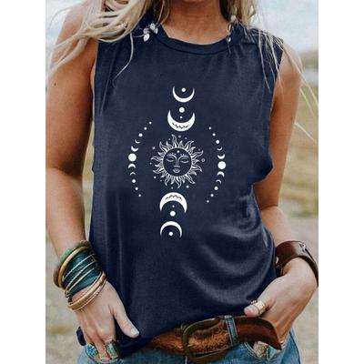 Sun and Moon Pattern Printed Tank Top