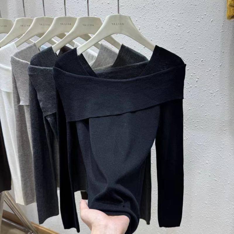 

Элегантный однотонный длинный рукав вязаный свитер новая модная нижняя рубашка для женщин ранняя осень внутренний пуловер повседневная базовая одежда 2583 One Size чёрный