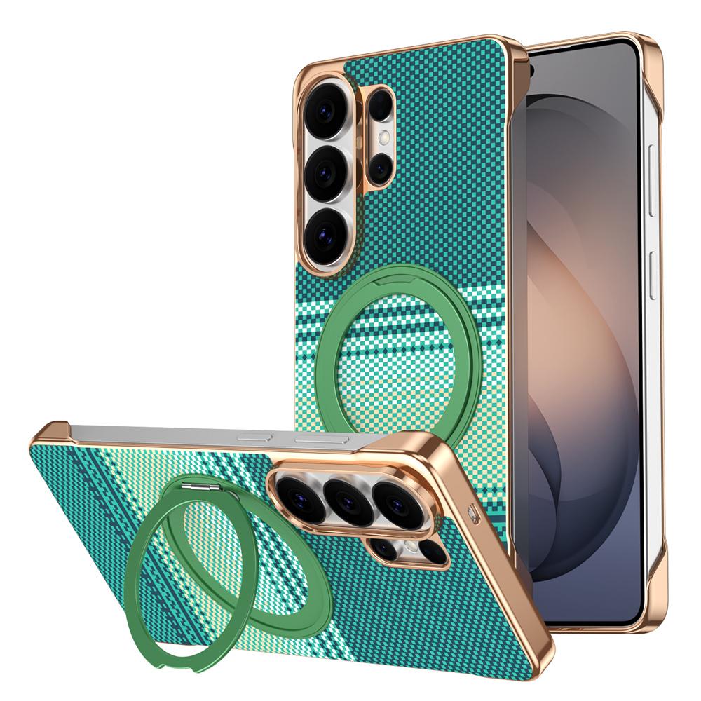 Luxury Carbon Fiber Fold Magnetic Stand Bracket For Magsafe Case For Samsung Galaxy S26 S25 S24 S23 Ultra Shockproof Back Cover