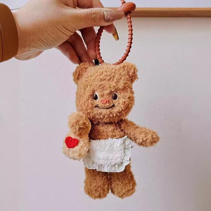 Cute Kawali Cartoon Butter Bear Plush Doll Pendant Keychain Bag Car Key Accessories Couple Girlfriend Birthday Toys For Girls
