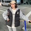 Fake two-piece cotton clothes women's short models winter 2025 new niche design loose contrasting color cotton-padded clothes student jacket