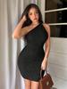 Women's Textured One-Shoulder Bodycon Party Dress