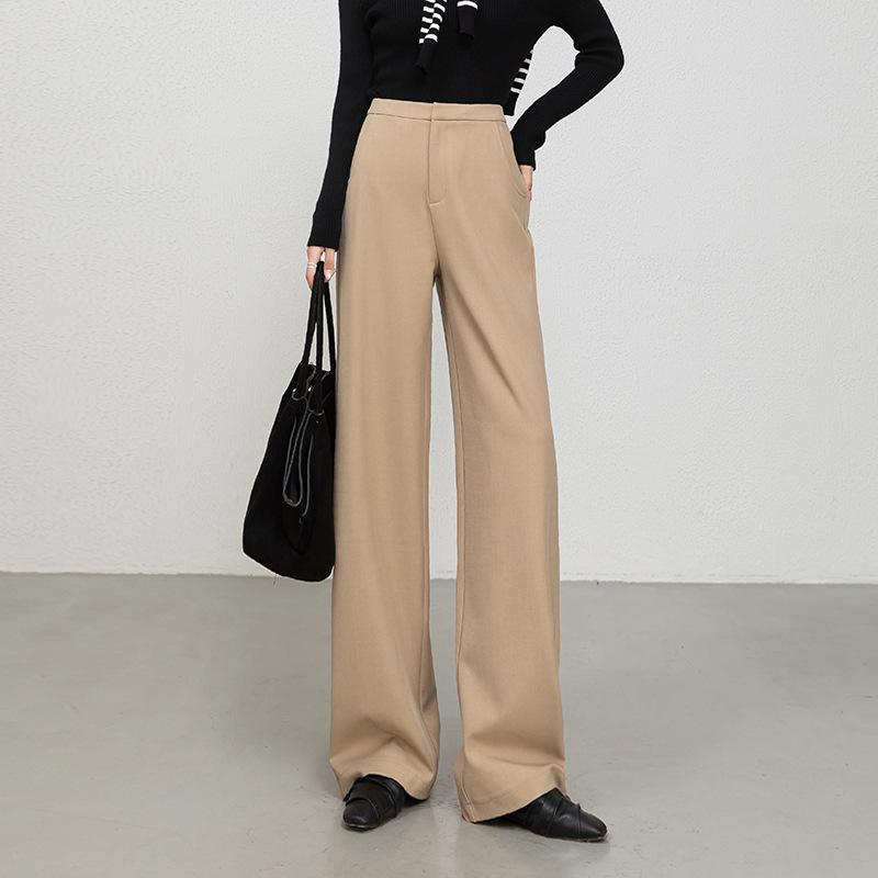 1116 Autumn Tencel Wool Wide-leg Pants Women's High-waisted Straight-leg Pants Loose and Thin Versatile Fashion Suit Pants
