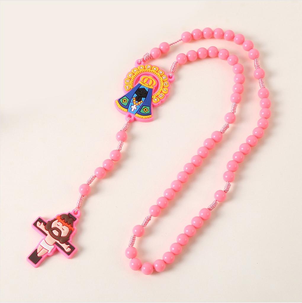 2Pieces Acrylic Beads Rosary Necklace with Crosses Pendant Catholic Prayer Religious Gift for Catholic Boys and Girls