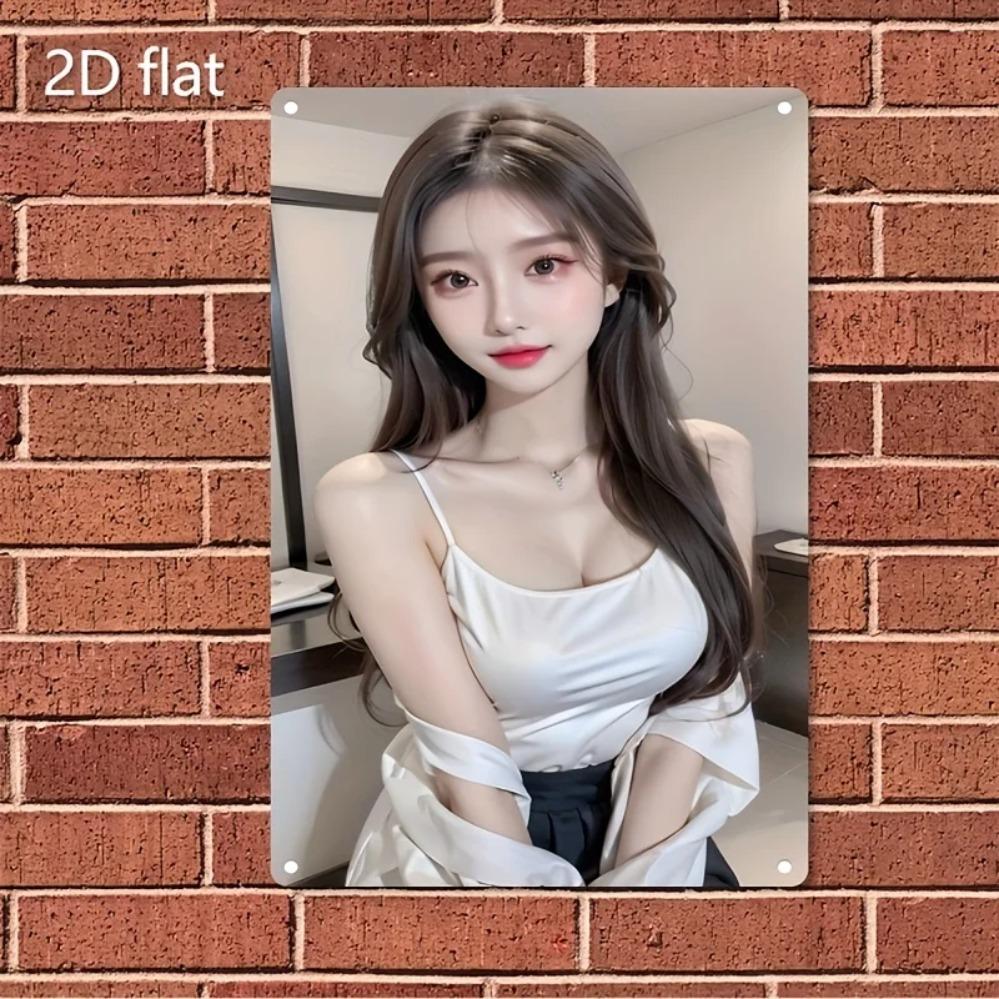Hisun Tin Sign HD Metal Tin Sign Stunning Asian Beauty in White Satin Cami Top Vintage Poster Elegant Daily Style Wall Art Decor for Home Bar