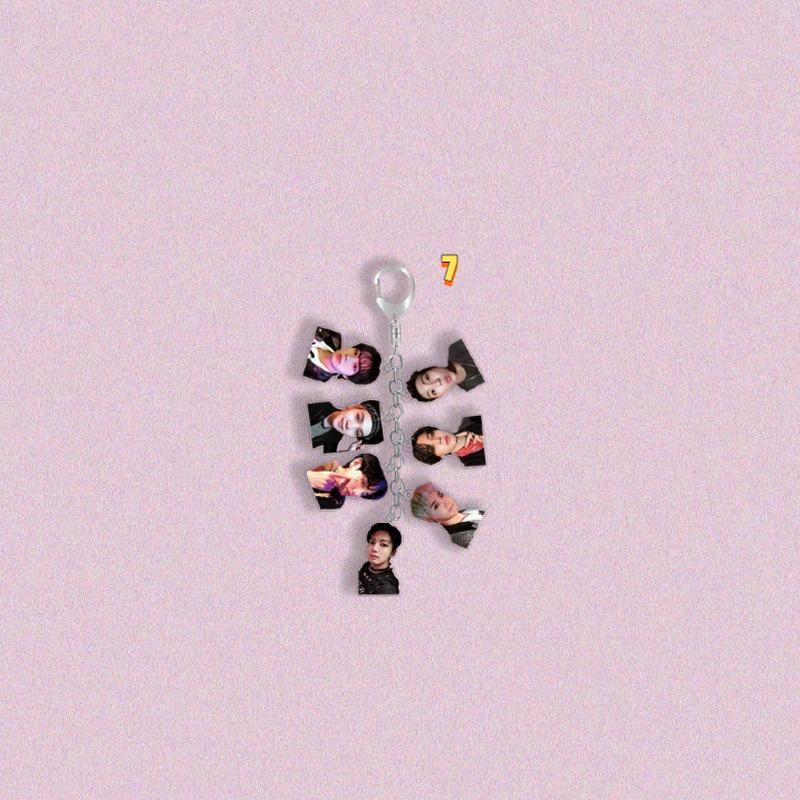 9pcs BTS Multi-Charm Keychain, Bangtan Boys Member Photo/Cartoon Figure Chain Keyring, Kpop ARMY Fans Bag Charm