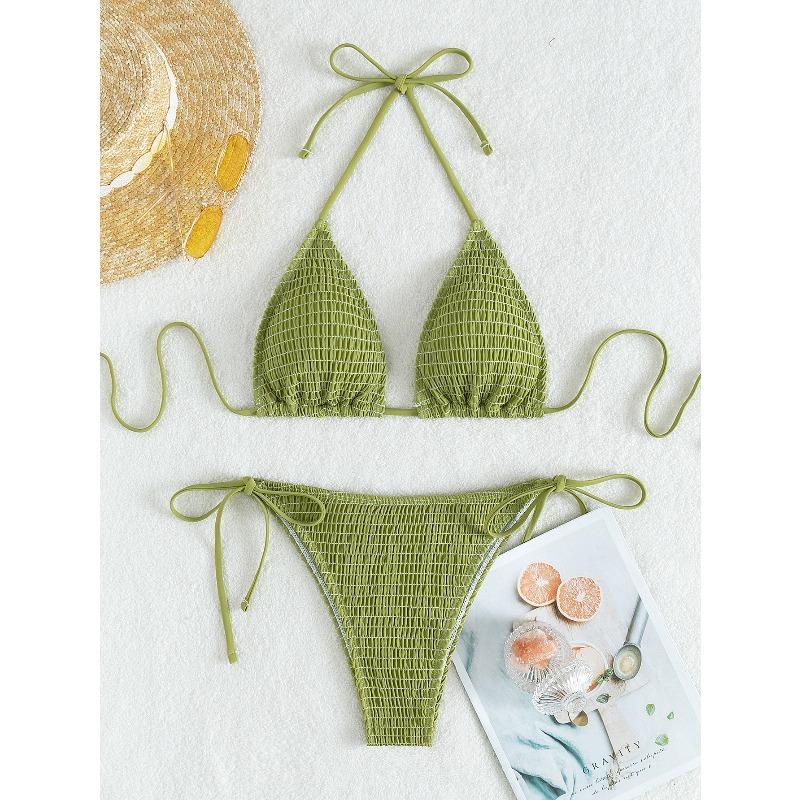 Trend Print Neck Sling Sexy Swimsuit Women's Lace-up Split Swimsuit