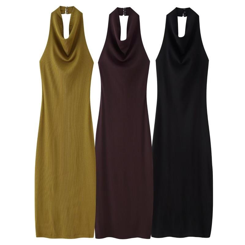 European American Women's Clothing Summer Backless Slim Hanging Neck Collar Long Dress
