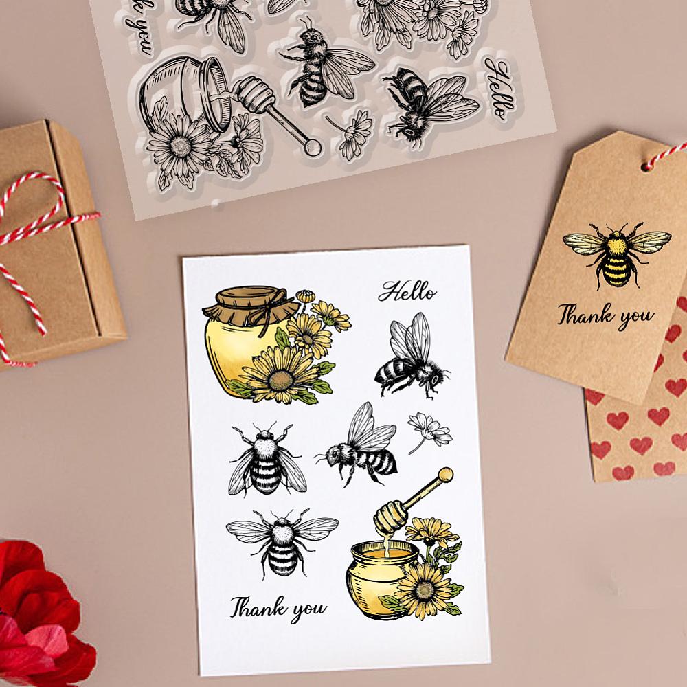 Custom PVC Plastic Clear Stamps for DIY Scrapbooking Photo Album Decorative Cards Making Bees 160x110x3mm