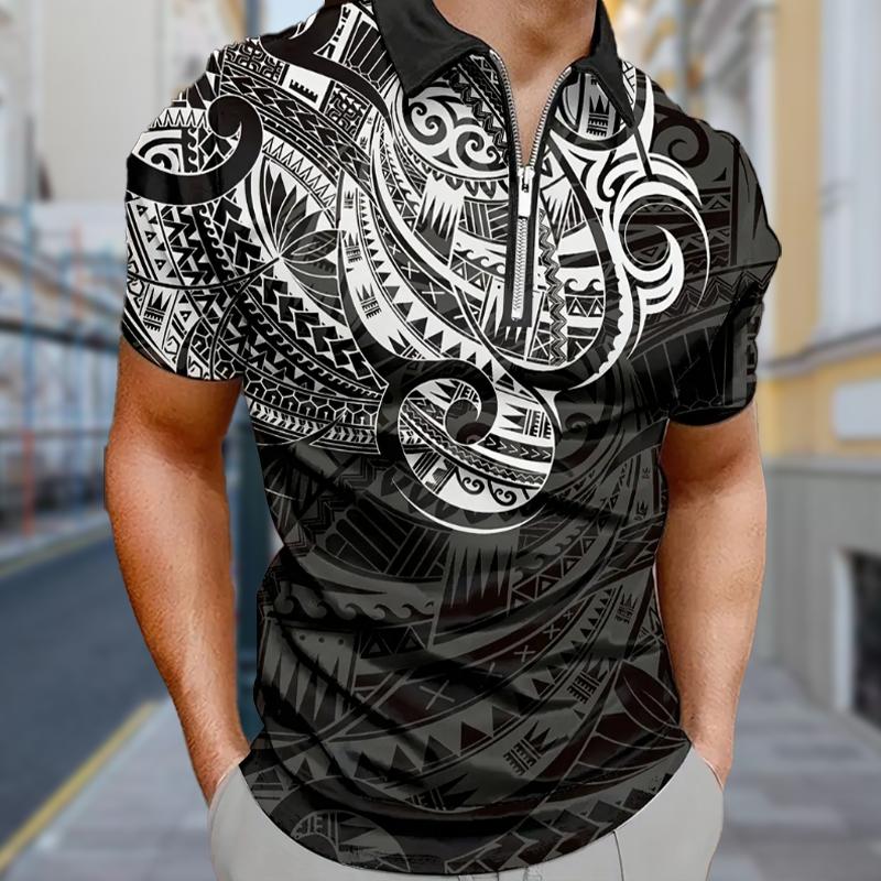 Herrenhemd Polo Casual Reißverschluss Kurzarm Mode Lässig Reißverschluss Sommer Frühling Normale Passform Fünfeckiges Farbverlauf 3D Druck Hemd