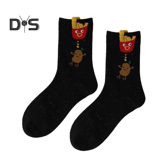 

1 пара зимних носков с рисунком в японском стиле с рисунком чипсов бургера, средней длины, противоскользящие, высокоэластичные, сохраняющие тепло, спортивные носки унисекс, повседневные носки One Size C