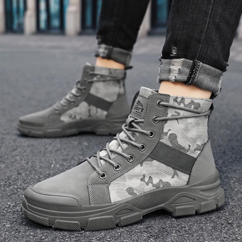 Men Camouflage High Top Sports Shoes Male Office Work Single Boots Men High-cut Winter Shoes Youth Boy Short Boots Botas Hombre