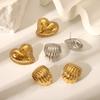 Heart Charm Stainless Steel Earrings For Women Shell Texture Love Stud Ear Accessory