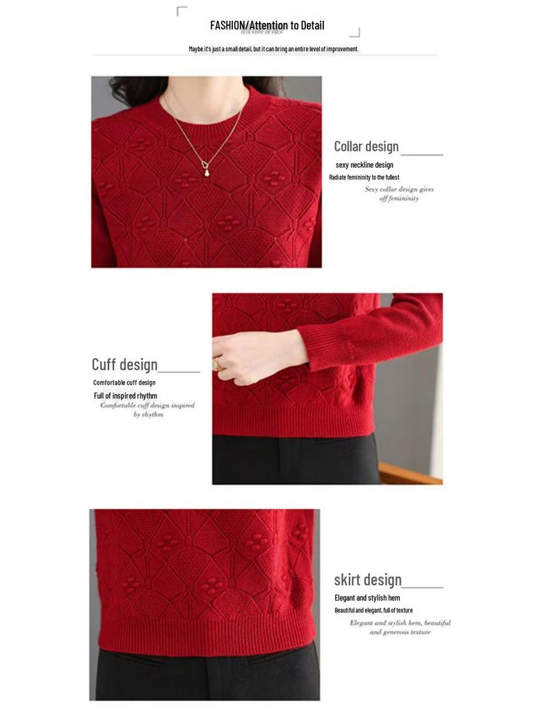 Women's Medium-Length Slim-Fit Round Neck Wool Sweater - Casual, Solid Color, Covers Belly, Perfect for Autumn and Winter.